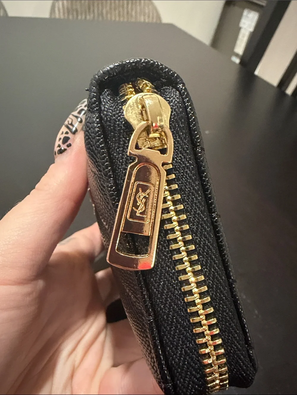 Monogram Quilted Leather Zip Wallet with Gold Logo Brand New!